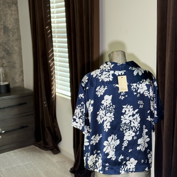 Elan Navy Blue Floral Button Down Shirt - Picture 4 of 5